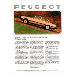 1981 Peugeot 505 Turbodiesel Sedan Vintage Print Ad 80s Import Car Wall Art